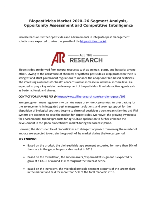 Biopesticides Market 2020-26 Segment Analysis, Opportunity Assessment and Competitive Intelligence