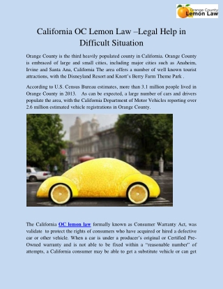 California OC Lemon Law –Legal Help in Difficult Situation