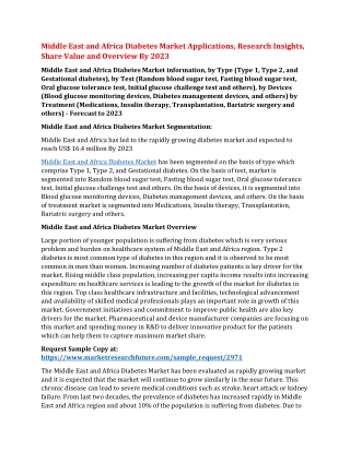 Middle East and Africa Diabetes Market Applications, Research Insights, Share Value and Overview By 2023