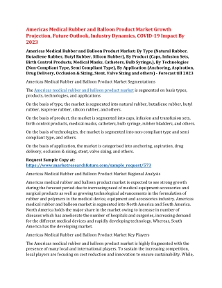 Americas Medical Rubber and Balloon Product Market Growth Projection, Future Outlook, Industry Dynamics, COVID-19 Impact