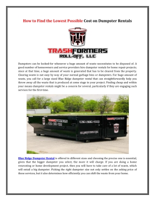 How to Find the Lowest Possible Cost on Dumpster Rentals