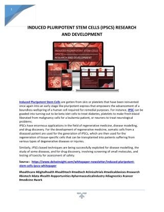 Induced Pluripotent Stem Cells Research and Development