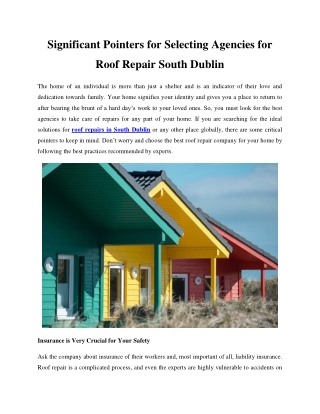 Significant Pointers for Selecting Agencies for Roof Repair South Dublin