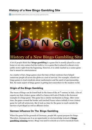 History of a New Bingo Gambling Site