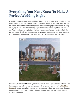 Everything You Must Know To Make A Perfect Wedding Night