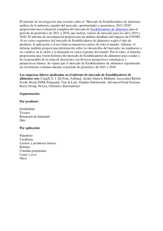 Modificadores de la reología alimentaria Capacidad de mercado Producción Ingresos Precio y margen bruto para 2030