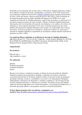 Pronóstico del mercado de pruebas de seguridad alimentaria para 2030 con empresas clave, perfil, oferta, demanda, estruc