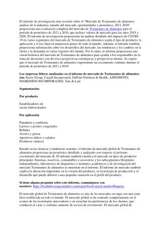 Almidón alimenticio Investigación de mercado Jugadores clave Oportunidades de crecimiento Informe de perspectivas y pron