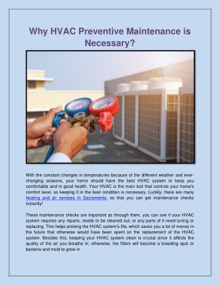 Why HVAC Preventive Maintenance is Necessary?