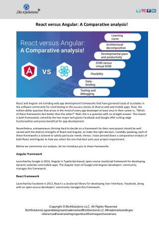 A comparative study of the react and angular web app development frameworks