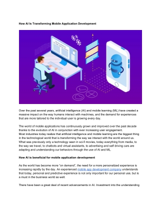 How Artificial Intelligence is Transforming Mobile Application Development?