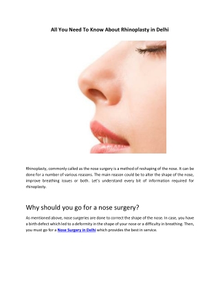 All You Need To Know About Rhinoplasty in Delhi