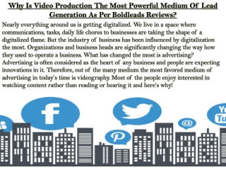 Why Is Video Production The Most Powerful Medium Of Lead Generation As Per Boldleads Reviews?