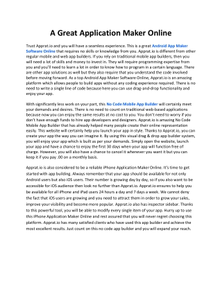 A Great Application Maker Online