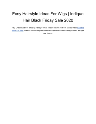 Easy Hairstyle Ideas For Wigs | Indique Hair Black Friday Sale 2020