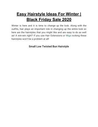 Easy Hairstyle Ideas For Winter | Black Friday Sale 2020