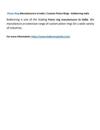 Piston Ring Manufacturers in India | Custom Piston Rings