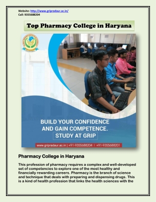 Top Pharmacy College in Haryana - D Pharmacy College - B Pharma Colleges