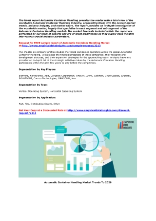 Automatic Container Handling Market Analysis & Forecast to (2020-2025)