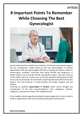 8 Important Points To Remember While Choosing The Best Gynecologist