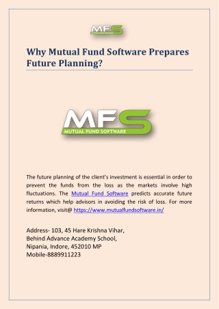 Why Mutual Fund Software Prepares Future Planning?