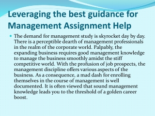 Leveraging the best guidance for Management Assignment Help