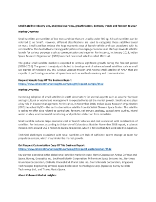 Small Satellite Industry size, analytical overview, growth factors, demand, trends and forecast to 2027