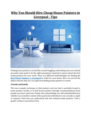 Why You Should Hire Cheap House Painters in Liverpool - Tips
