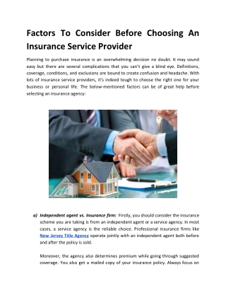 Factors To Consider Before Choosing An Insurance Service Provider