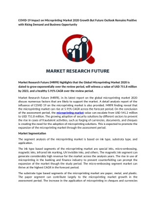 COVID-19 Impact on Microprinting Market 2020 Growth