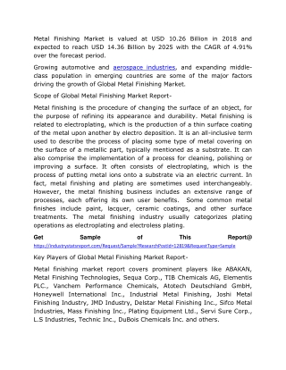 Metal Finishing Market Size & Share | Industry Report, 2020-2025