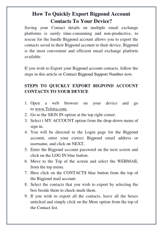 How To Quickly Export Bigpond Account Contacts To Your Device?