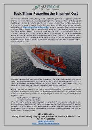 Basic Things Regarding the Shipment Cost