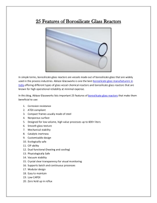 25 Features of Borosilicate Glass Reactors