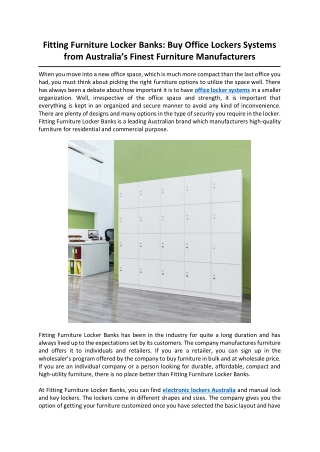 Fitting Furniture Locker Banks: Buy Office Lockers Systems from Australia’s Finest Furniture Manufacturers