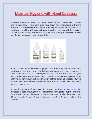 Maintain Hygiene with Hand Sanitizers
