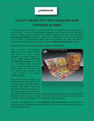 Quality Grade Pet Food Packaging Bag Suppliers in China