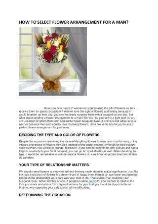 HOW TO SELECT FLOWER ARRANGEMENT FOR A MAN?