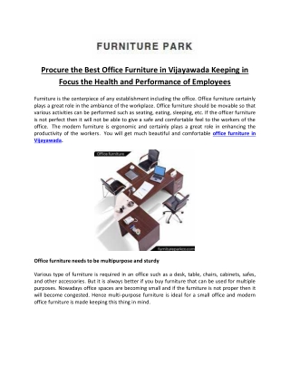 Procure the Best Office Furniture in Vijayawada Keeping in Focus the Health and Performance of Employees