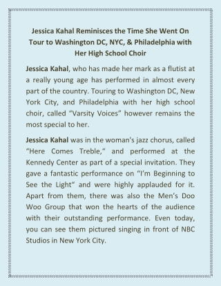 Jessica Kahal Reminisces the Time She Went On Tour to Washington DC, NYC, & Philadelphia with Her High School Choir