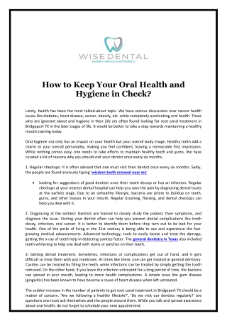 How To Keep Your Oral Health and Hygiene In Check