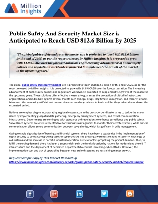 Public Safety And Security Market Size is Anticipated to Reach USD 812.6 Billion By 2025