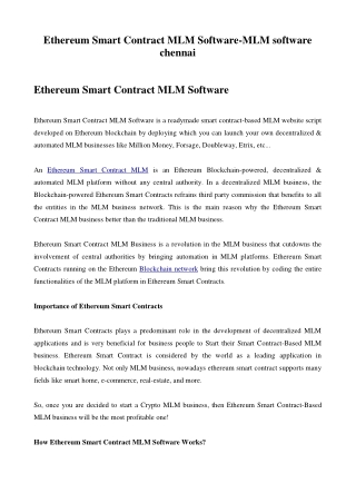 Ethereum Smart Contract MLM Software-MLM software chennai