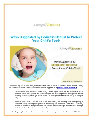 Ways Suggested by Pediatric Dentist to Protect Your Child’s Teeth