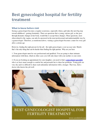 Best gynecologist hospital for fertility treatment