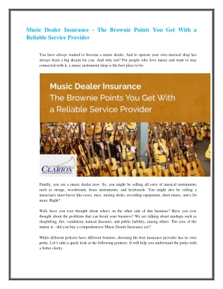 Music Dealer Insurance - The Brownie Points You Get With a Reliable Service Provider