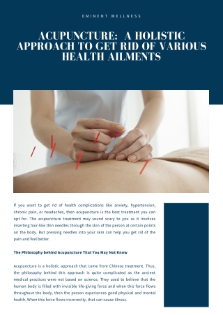 Acupuncture:  A Holistic Approach to Get Rid of Various Health Ailments