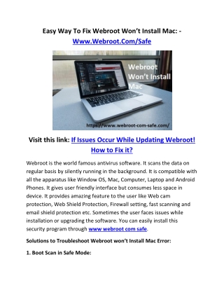 Easy Way To Fix Webroot Won’t Install Mac: - Www.Webroot.Com/Safe