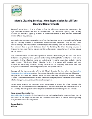 Mary’s Cleaning Services - One-Stop solution for all Your Cleaning Requirements