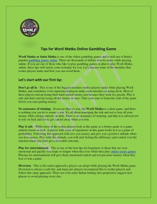 Tips for Worli Matka Online Gambling Game